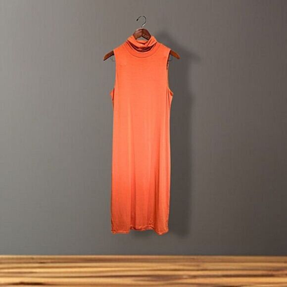 NWT Cremieux Womens Size Medium Orange Midi Turtleneck Dress - Picture 1 of 7
